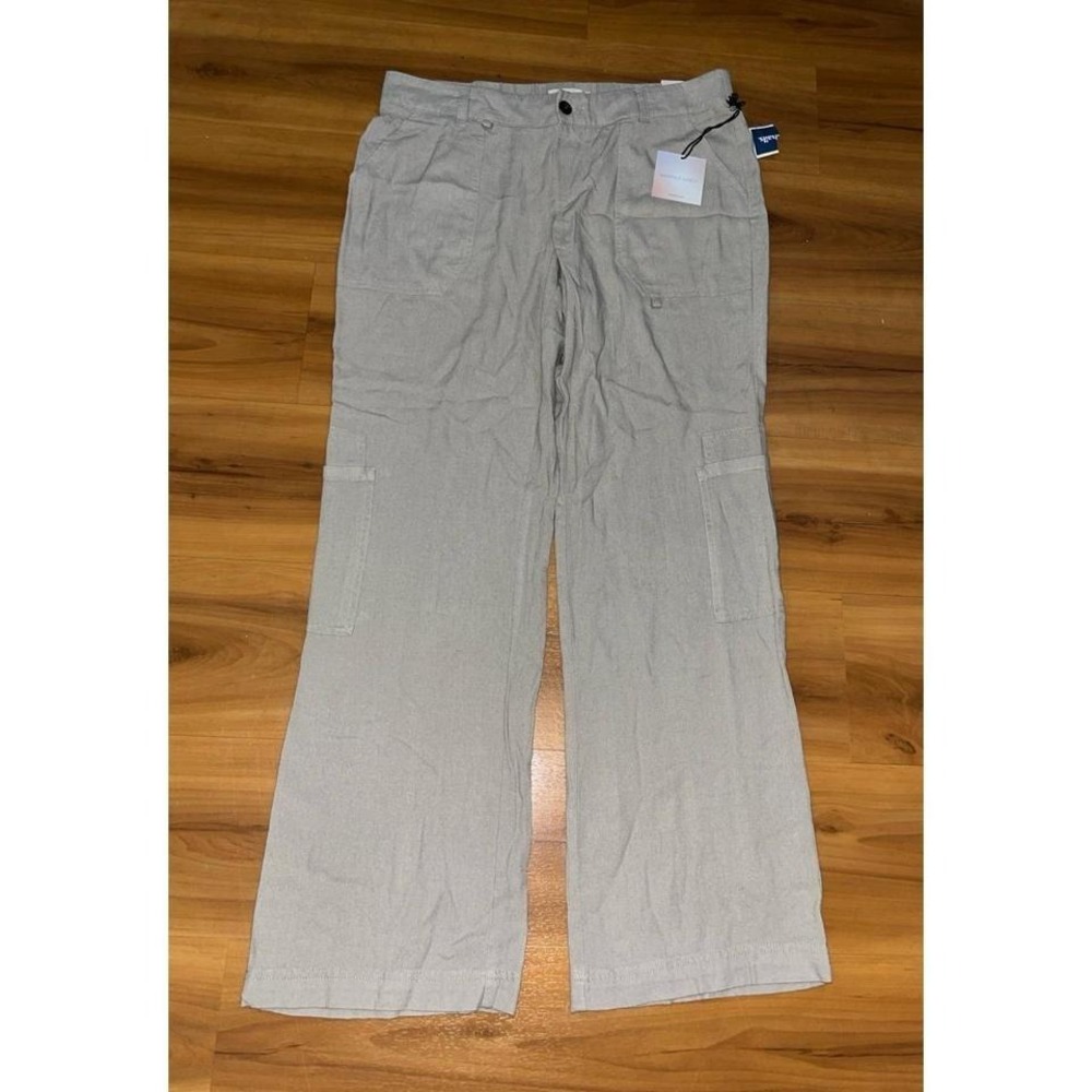 Womens NWT Happily Grey Linen Blend Utility Cargo Straight Leg‎ Pants